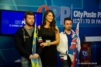 Loris Antonelli con la conduttrice Monica Riva durante la trasmissione "QUI PRO - Il lunedi della Serie C".