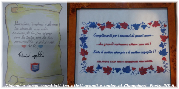 Diploma regalato agli Sbandieratori ed ai Musici dalla Scuola Sbandieratori e Musici 2015/2016.