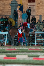 Il&nbsp;cavaliere&nbsp;Lorenzo&nbsp;Melosso&nbsp;del&nbsp;Sestiere&nbsp;Porta&nbsp;Romana&nbsp;in&nbsp;sella&nbsp;a&nbsp;Tago&nbsp;Island&nbsp;appena&nbsp;terminata&nbsp;la&nbsp;3^&nbsp;tornata.
