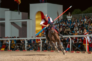 Il&nbsp;cavaliere&nbsp;Lorenzo&nbsp;Melosso&nbsp;del&nbsp;Sestiere&nbsp;Porta&nbsp;Romana&nbsp;in&nbsp;sella&nbsp;a&nbsp;Tago&nbsp;Island&nbsp;al&nbsp;rettilinio&nbsp;finale&nbsp;durante&nbsp;la&nbsp;4^&nbsp;tornata&nbsp;di&nbsp;spareggio.